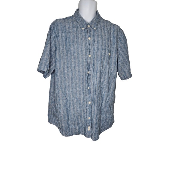 Weatherproof Vintage Mens XXL Blue Linen Blend Short‎ Sleeve Button Up Shirt - Picture 1 of 8